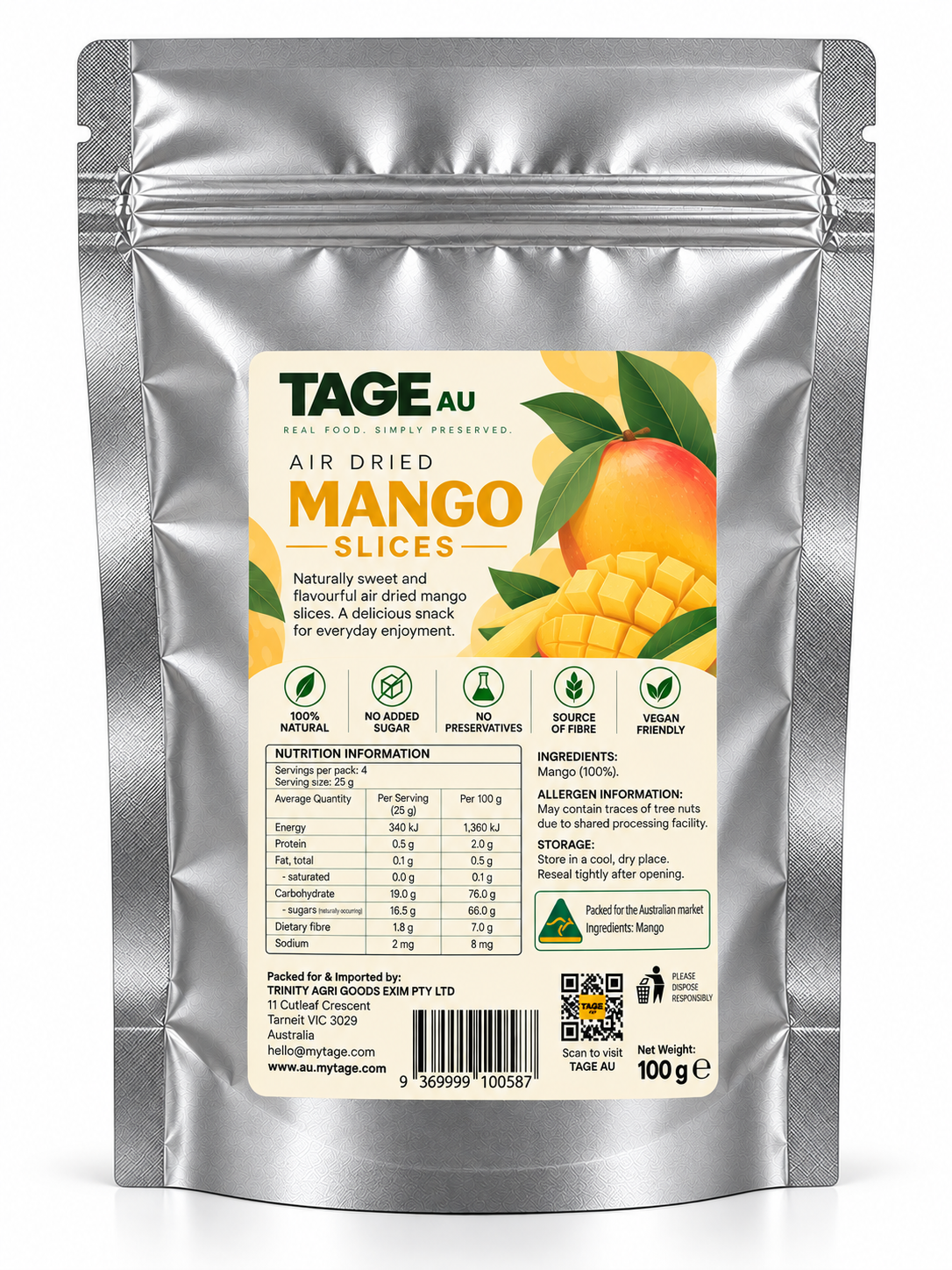 TAGE Australia air-dried mango 100 g pack