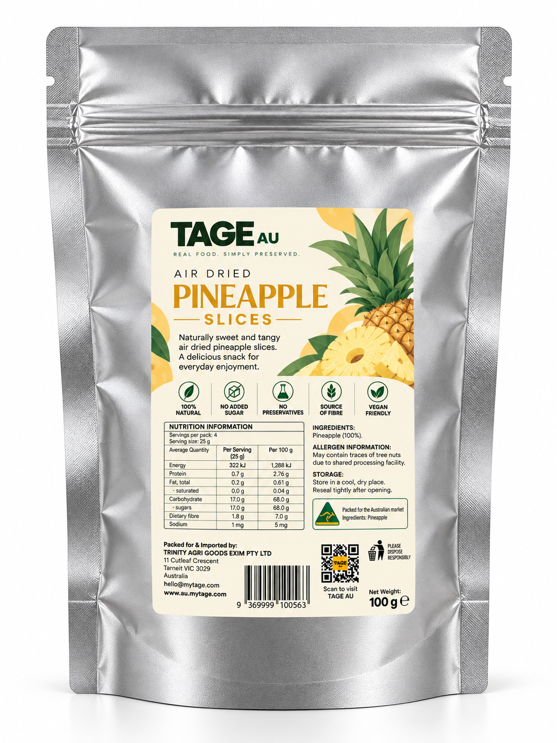 TAGE Australia air-dried pineapple 100 g pack